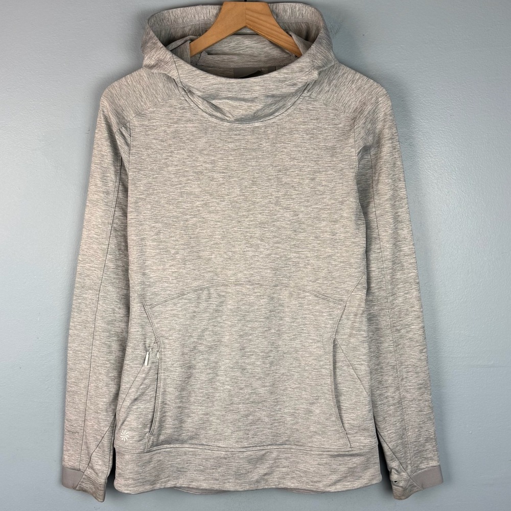 Athleta Stowe Hoodie Womens Small Gray Heather Cowl Neck Performance Pullover - Picture 2 of 8